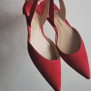 Paul Andrew Red Velvet Pointed Toe Slingback Flats Size 38